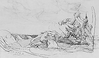 Study for "The Siege of Gibraltar": The Wrecked Longboat, John Singleton Copley (American, Boston, Massachusetts 1738–1815 London), Pen and brown ink and black chalk on off-white laid paper, American